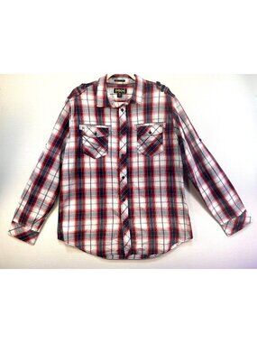 Helix Mens Athletic Fit Shirt XL Red & White Plaid Long Sleeve Westerner